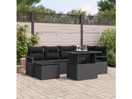 Sada zahradních pohovek s polštářem 7 pcs Černá