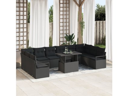 Sada zahradních pohovek s polštářem 11 pcs Černá polyratan