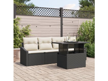 Sada zahradních pohovek 5 pcs Černá a krémová polyratan