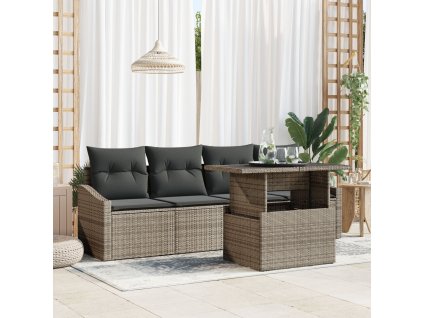 Sada zahradních pohovek s polštářem 5 pcs Šedá polyratan