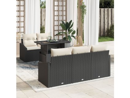 Sada zahradních pohovek 6 pcs Černá a krémová polyratan