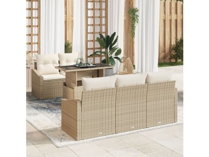 Sada zahradních pohovek 6 pcs béžová a krémová polyratan