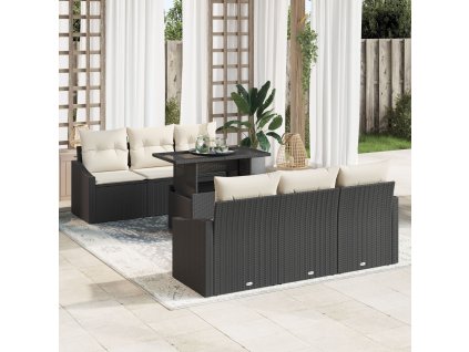 Sada zahradních pohovek 7 pcs Černá a krémová 100 x 55 x 73 cm