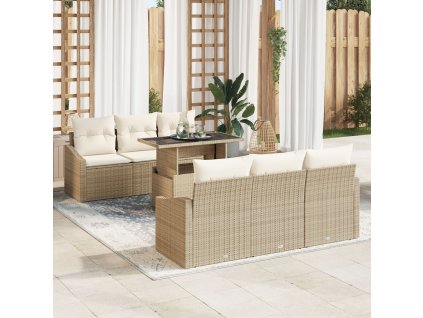 Sada zahradních pohovek 7 pcs Béžová a krémová polyratan