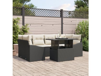 Sada zahradních pohovek 7 pcs Černá a krémová polyratan