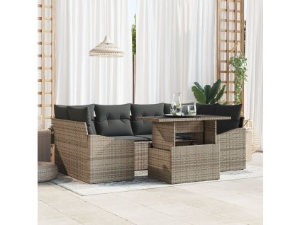 Sada zahradních pohovek s úložištěm 7 pcs Šedá polyratan