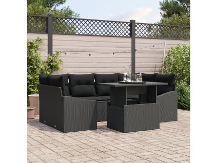 Sada zahradních pohovek s polštářem 7 pcs Černá polyratan