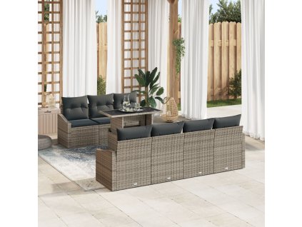 Sada zahradních pohovek s polštářem 8 pcs Šedá polyratan