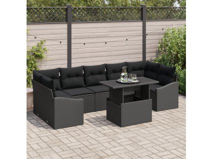 Sada zahradních pohovek s polštářem 8 pcs Černá polyratan