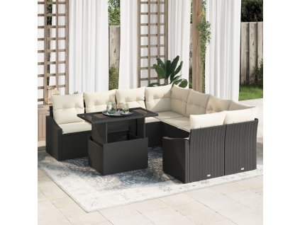 Sada zahradních pohovek 9 pcs Černá a krémová polyratan