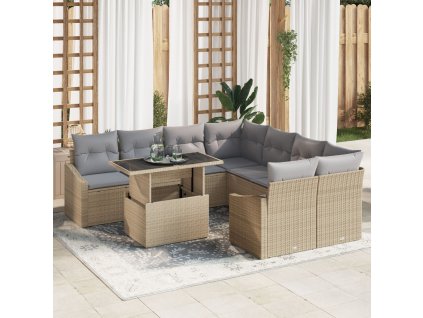 Sada zahradních pohovek 9 pcs Béžová a Světle šedá polyratan