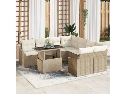 Sada zahradních pohovek 9 pcs Béžová a krémová polyratan