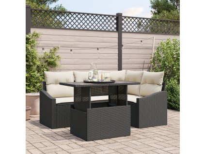 Sada zahradních pohovek 5 pcs Černá a krémová polyratan