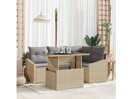 Sada zahradních pohovek 5 pcs Béžová a Světle šedá polyratan