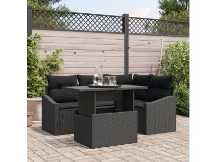 Sada zahradních pohovek s polštářem 5 pcs Černá polyratan