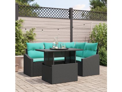 Sada zahradních pohovek s polštářem 6 pcs Černá a krémová