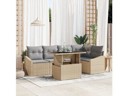 Sada zahradních pohovek s polštářem 6 pcs béžová a světle šedá