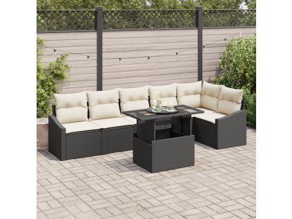 Sada zahradních pohovek s polštářem 7 pcs Černá a krémová