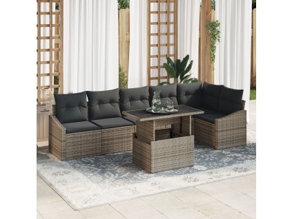 Sada zahradních pohovek s polštářem 7 pcs Šedá polyratan