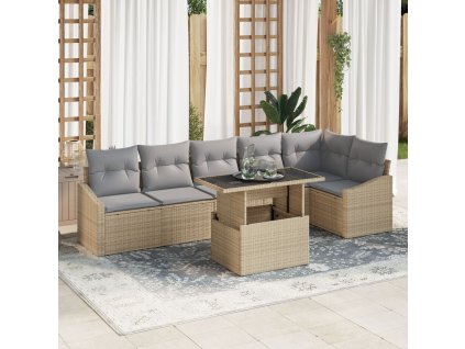 Sada zahradních pohovek s polštářem 7 pcs béžová a světle šedá