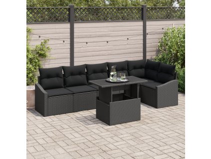 Sada zahradních pohovek s polštářem 7 pcs Černá polyratan