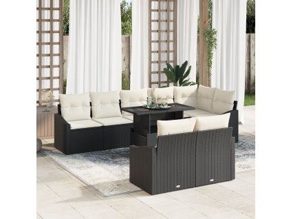 Sada zahradních pohovek s polštářem 9 pcs Černá a krémová