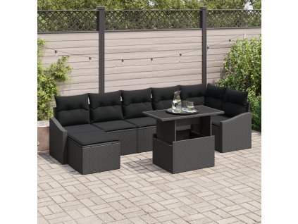 Sada zahradních pohovek s polštářem 8 pcs Černá polyratan