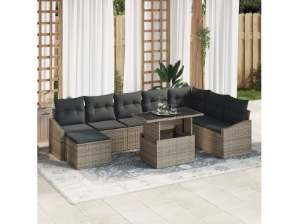 Set pohovek s polštářem s úložištěm 9 pcs Šedá polyratan