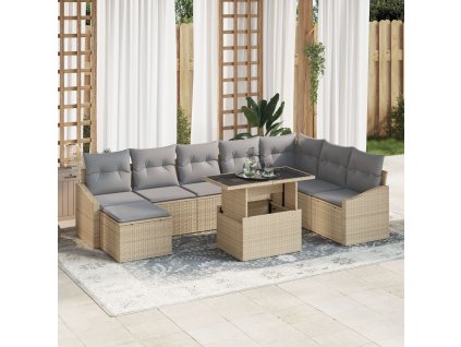 Set pohovek s polštářem 9 pcs Béžová a Světle šedá polyratan