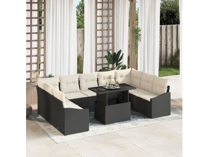 Set pohovek s polštářem 10 pcs Černá a krémová polyratan