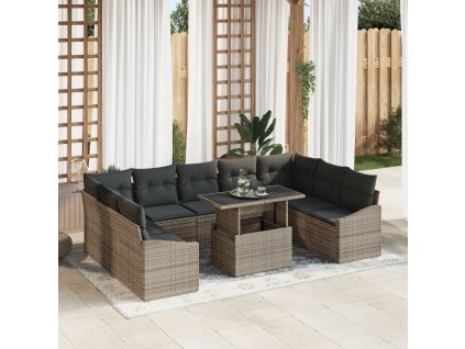 Set pohovek s polštářem 10 pcs Šedá polyratan