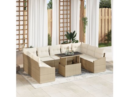 Set pohovek s polštářem 10 pcs Béžová a krémová polyratan