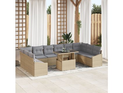 Set pohovek s polštářem 11 pcs Béžová a Světle šedá polyratan