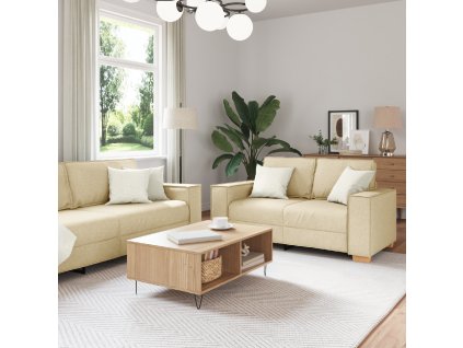 Pohovka 3 pcs Krémová Lněná směs