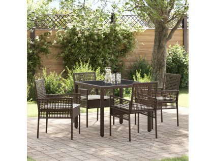 Zahradní jídelní souprava 5 pcs Hnědá Poly ratan