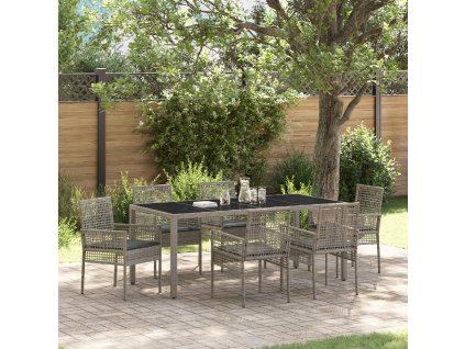 Zahradní jídelní souprava 7 pcs Šedá Poly ratan