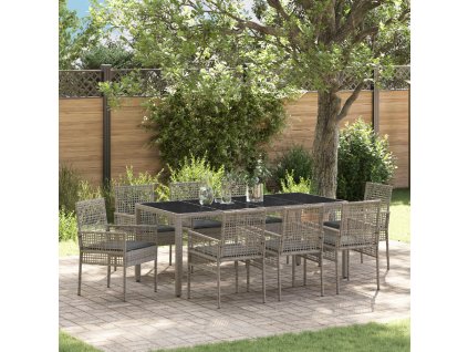 Zahradní jídelní souprava 9 pcs Šedá Poly ratan