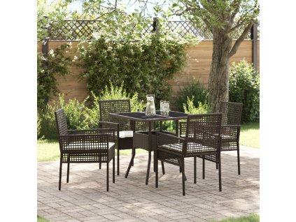 Zahradní jídelní souprava 5 pcs Hnědá Poly ratan