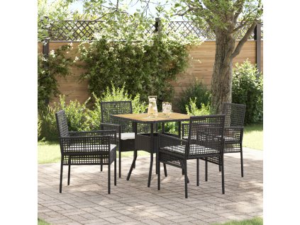 Zahradní jídelní souprava 5 pcs Černá Poly ratan