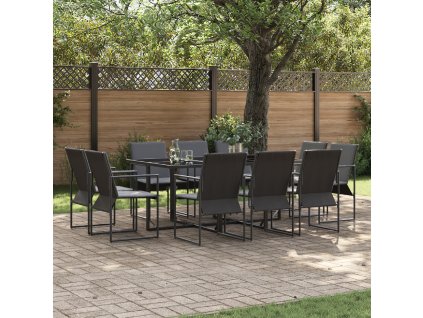 Zahradní jídelní souprava 11 pcs Černá Ocel