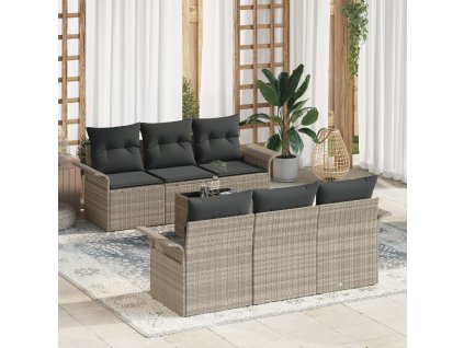 Sada zahradních pohovek s polštářem 7 pcs Světle šedá polyratan