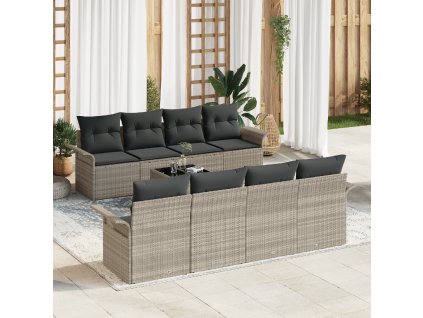 Sada zahradních pohovek 9 pcs Světle šedá Poly ratan