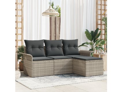 Set pohovek s polštářem 4 pcs Šedá polyratan