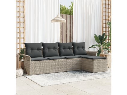 Venkovní pohovka s polštářem 5 pcs Světle šedá polyratan