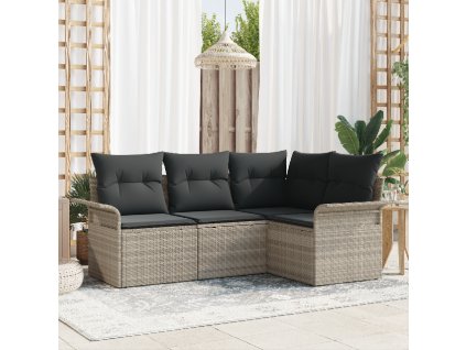 Sada zahradních pohovek s polštářem 4 pcs Světle šedá polyratan