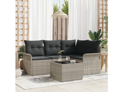 Sada zahradních pohovek s polštářem 5 pcs Světle šedá polyratan