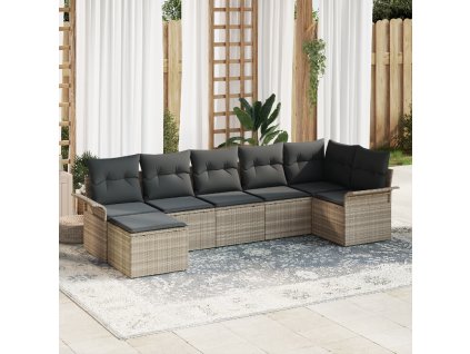 Sada zahradních pohovek 7 pcs Světle šedá Poly ratan