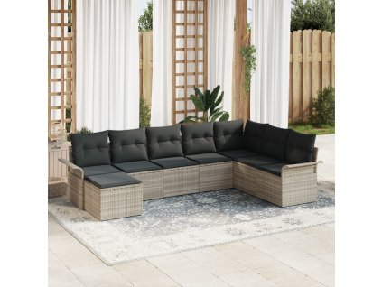 Sada zahradních pohovek s polštářem 8 pcs Světle šedá polyratan