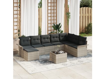 Sada zahradních pohovek 9 pcs Světle šedá Poly ratan