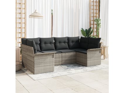 Sada zahradních pohovek s polštářem 6 pcs Světle šedá polyratan